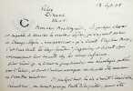 Lettre autographe sign&eacute;e &agrave; Georges Montorgueil. Edouard Clunet (1845-1922), avocat d&eacute;fenseur de Sarah Bernhard et Mata Hari. 