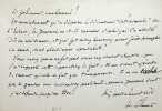 Lettre autographe sign&eacute;e &agrave; Georges Montorgueil. Edouard Clunet (1845-1922), avocat d&eacute;fenseur de Sarah Bernhard et Mata Hari. 