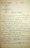 Lettre autographe sign&eacute;e &agrave; Georges Montorgueil. Henri Br&eacute;montier (1869-1931), publiciste, journaliste, premier &eacute;poux de Jeanne Br&eacute;montier, premi&egrave;re ...