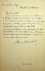 Lettre autographe sign&eacute;e &agrave; Georges Montorgueil. Henri Br&eacute;montier (1869-1931), publiciste, journaliste, premier &eacute;poux de Jeanne Br&eacute;montier, premi&egrave;re ...
