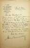 Lettre autographe sign&eacute;e &agrave; Georges Montorgueil. Henri Br&eacute;montier (1869-1931), publiciste, journaliste, premier &eacute;poux de Jeanne Br&eacute;montier, premi&egrave;re ...