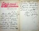 Lettre autographe sign&eacute;e &agrave; Georges Montorgueil. Ren&eacute; Emery (1861-1918), journaliste, romancier, r&eacute;dacteur en chef du journal Fin de Si&egrave;cle. 