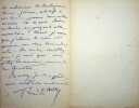 Lettre autographe sign&eacute;e &agrave; Georges Montorgueil. Ren&eacute; Emery (1861-1918), journaliste, romancier, r&eacute;dacteur en chef du journal Fin de Si&egrave;cle. 