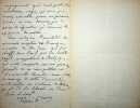 Lettre autographe sign&eacute;e &agrave; Georges Montorgueil. Ren&eacute; Emery (1861-1918), journaliste, romancier, r&eacute;dacteur en chef du journal Fin de Si&egrave;cle. 