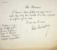 Lettre autographe sign&eacute;e. Jules Bonnassies (1813-1880), libraire, historien du th&eacute;&acirc;tre. 