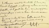 Carte autographe sign&eacute;e. Ren&eacute; Bazin (1853-1932), &eacute;crivain, membre de l'Acad&eacute;mie fran&ccedil;aise. 