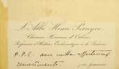 Carte autographe . Henri Perreyve (1831-1865), pr&ecirc;tre, professeur. 