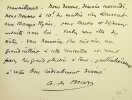 Lettre autographe sign&eacute;e. Albert de Mun (1841-1914), militaire, homme politique, membre de l'Acad&eacute;mie fran&ccedil;aise. 