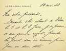 Lettre autographe sign&eacute;e &agrave; L&eacute;o Pold&egrave;s. Henri Giraud (1879-1949), g&eacute;n&eacute;ral, Saint Cyrien, homme politique, d&eacute;put&eacute;. 