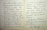 Lettre autographe sign&eacute;e &agrave; L&eacute;o Pold&egrave;s. Charles Mangin (1866-1925), g&eacute;n&eacute;ral, il eut un r&ocirc;le important pendant la premi&egrave;re guerre mondiale. 