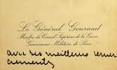 Carte autographe &agrave; L&eacute;o Pold&egrave;s. Henri Gouraud (1867-1946), g&eacute;n&eacute;ral, gouverneur militaire de Paris, Haut commissaire de France au Levant. 