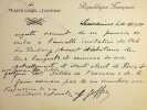 Lettre autographe sign&eacute;e &agrave; L&eacute;o Pold&egrave;s. Joseph Joffre (1852-1931), g&eacute;n&eacute;ral, mar&eacute;chal de France, membre de l'Acad&eacute;mie fran&ccedil;aise. 