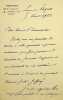 Lettre autographe sign&eacute;e &agrave; l'&eacute;crivain Jean Ajalbert. Albert d'Amade (1856-1941), g&eacute;n&eacute;ral, Saint Cyrien. 