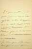 Lettre autographe sign&eacute;e. Nicolas Oudinot (1791-1863), g&eacute;n&eacute;ral, mar&eacute;chal, d&eacute;put&eacute; du Maine et Loire, commandant de l'exp&eacute;dition italienne de 1849. 