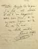 Lettre autographe sign&eacute;e. Louis-Antoine Garnier-Pag&egrave;s (1803-1878), homme politique, membre du gouvernement provisoire de 1848 et du gouvernement de ...
