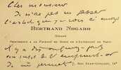 Carte autographe sign&eacute;e. Bertrand Nogaro (1880-1950), professeur d'&eacute;conomie, d&eacute;put&eacute;, ministre de l'Instruction publique. 