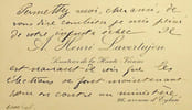 Carte autographe sign&eacute;e. Henri Lavertujon (1855-1907), homme politique, d&eacute;put&eacute;, s&eacute;nateur. 