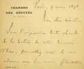 Lettre autographe sign&eacute;e. Louis H&eacute;mon (1844-1914), homme politique. 