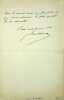 Lettre autographe sign&eacute;e. Louis Duchesne (1843-1922), pr&ecirc;tre, philologue, &eacute;crivain, membre de l'Acad&eacute;mie fran&ccedil;aise. 