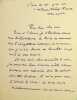 Lettre autographe sign&eacute;e &agrave; Laurent Tailhade. Alfred Naquet (1834-1916), chimiste, m&eacute;decin, homme politique, promoteur du divorce.