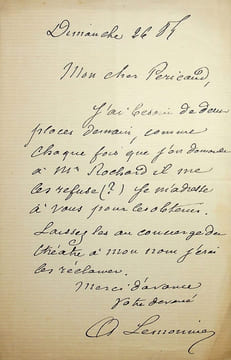Lettre autographe signée à Louis Péricaud. Alphonse Lemonnier (1842-1907), écrivain, chansonnier, journaliste. 