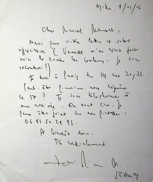 Lettre autographe signée à Marcel Marnat. Jean-Pierre Marty (1932-2024), pianiste, chef d'orchestre.