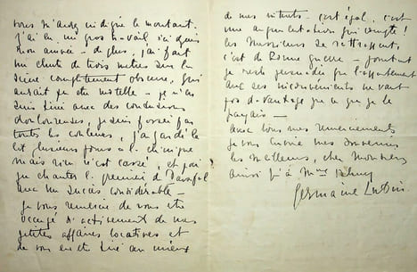 Lettre autographe signée. Germaine Lubin (1890-1979), soprano, une des divas d'entre-deux-guerre.