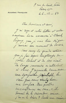 Lettre autographe signée à René Johannet. Léon Bérard (1876-1960), avocat, homme politique, membre de l'Académie française.