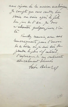 Lettre autographe signée à René Johannet. Léon Bérard (1876-1960), avocat, homme politique, membre de l'Académie française.