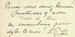 Carte autographe sign&eacute;e. Louis-Philippe d'Orl&eacute;ans (1838-1894), prince, pr&eacute;tendant au tr&ocirc;ne, petit-fils de Louis-Philippe Ier, comte de Paris. 