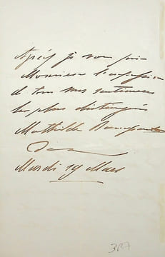 Lettre autographe signée. Mathilde Bonaparte (1820-1904), épouse du comte Demidoff, la princesse Mathilde.