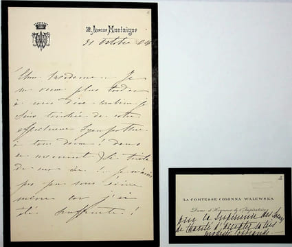 Lettre autographe signée. Marie-Anne Walewska (1823-1912), première dame d'honneur de l'impératrice Eugénie, épouse du comte Walewski.