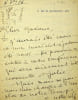 Lettre autographe sign&eacute;e. Marie L&eacute;opold-Lacour (1859-1942), po&eacute;tesse, &eacute;crivain, militante f&eacute;ministe. 