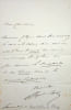 Lettre autographe sign&eacute;e. Henri Blaze de Bury (1813-1888), &eacute;crivain, po&egrave;te, compositeur. 