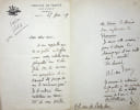 Lettre autographe sign&eacute;e &agrave; Fernand Hauser. Adolphe van Bever (1871-1927), po&egrave;te, &eacute;crivain, bibliographie.