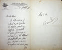 Lettre autographe sign&eacute;e &agrave; Fernand Hauser. Adolphe van Bever (1871-1927), po&egrave;te, &eacute;crivain, bibliographie.