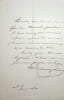 Lettre autographe sign&eacute;e. Marie Augustine Antoinette Le Boucher des Fontaines (1809-1860), marquise de Chasseloup-Laubat, &eacute;pouse de deux fils du ...
