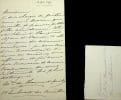 Lettre autographe sign&eacute;e. &Eacute;milie de La Cour de Balleroy (1830-1886), marquise de Chaumont-Quitry, &eacute;pouse d'Odon, d&eacute;put&eacute; de la Sarthe, soeur du peintre ...