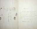 Lettre autographe sign&eacute;e. J&eacute;r&ocirc;me Pichon (1812-1869), fameux bibliophile, pr&eacute;sident de la Soci&eacute;t&eacute; des Bibliophiles Fran&ccedil;ois, bibliographe. 