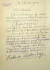 Lettre autographe sign&eacute;e. Robert Lestrange (?-?), &eacute;crivain actif au d&eacute;but du XXe si&egrave;cle. 