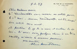 Lettre autographe sign&eacute;e &agrave; Antonina Vallentin Luchaire. Aline M&eacute;nard-Dorian (1850-1929), salonni&egrave;re, socialiste, f&eacute;ministe, secr&eacute;taire internationale ...