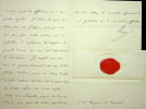 Lettre autographe sign&eacute;e. Henri d'Artois (1820-1883), duc de Bordeaux, comte de Chambord, roi de jure sous le nom d'Henri V.