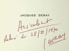 Carte autographe sign&eacute;e. Jacques Deray (1929-2003), r&eacute;alisateur de cin&eacute;ma, notamment de La Piscine et Borsalino. 