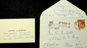 Carte autographe. Ren&eacute; Cl&eacute;ment (1913-1996), r&eacute;alisateur, ayant re&ccedil;u 2 oscars, pr&eacute;sident de l'Acad&eacute;mie des Beaux-Arts. 