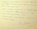 Lettre autographe sign&eacute;e. Pierre Audiat (1891-1961), &eacute;crivain, normalien, membre de l'Acad&eacute;mie de Saintonge. 