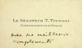 Carte autographe. Tommaso Tittoni (1855-1931), diplomate, homme politique italien, d&eacute;put&eacute;, ministre.