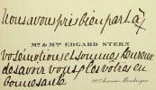 Carte autographe. Edgard Stern (1854-1937), banquier, collectionneur ; ou son &eacute;pouse Marguerite Stern (1866-1956), collectionneuse, connue notamment ...