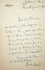 Lettre autographe sign&eacute;e. Paul Strauss (1852-1942), journaliste, homme politique, ministre de l'Hygi&egrave;ne. 
