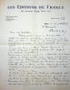 Lettre autographe sign&eacute;e. Charles de Richter (1887-1975), &eacute;crivain, collaborateur de Gaston Leroux dont il a termin&eacute; un roman, Les Chasseurs de t&ecirc;te. 