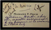 Carte autographe. Julie Bienven&uuml;e (1860-1950), &eacute;pouse du mar&eacute;chal Ferdinand Foch. 